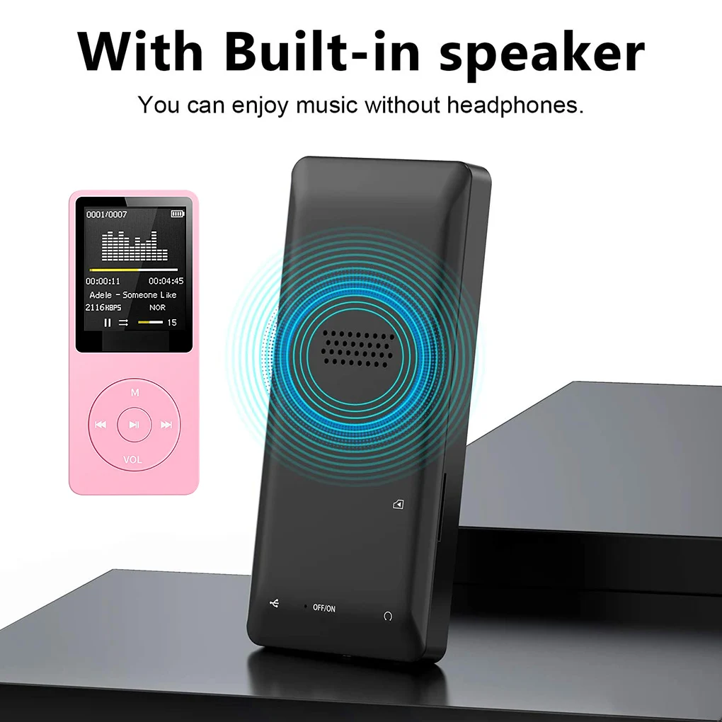 Mp3 Mp4 Player 64 GB Memory Card Portable Digital Screen Music FM Radio Voice Record Built-in HD Speaker With Photo Viewe