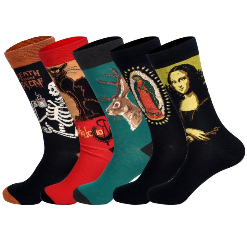 Nedenunder 5 par/parti efteråret ankom skateboarding sokker mænd kunst britishstyle streetwear hip hop calcetines: Lod k
