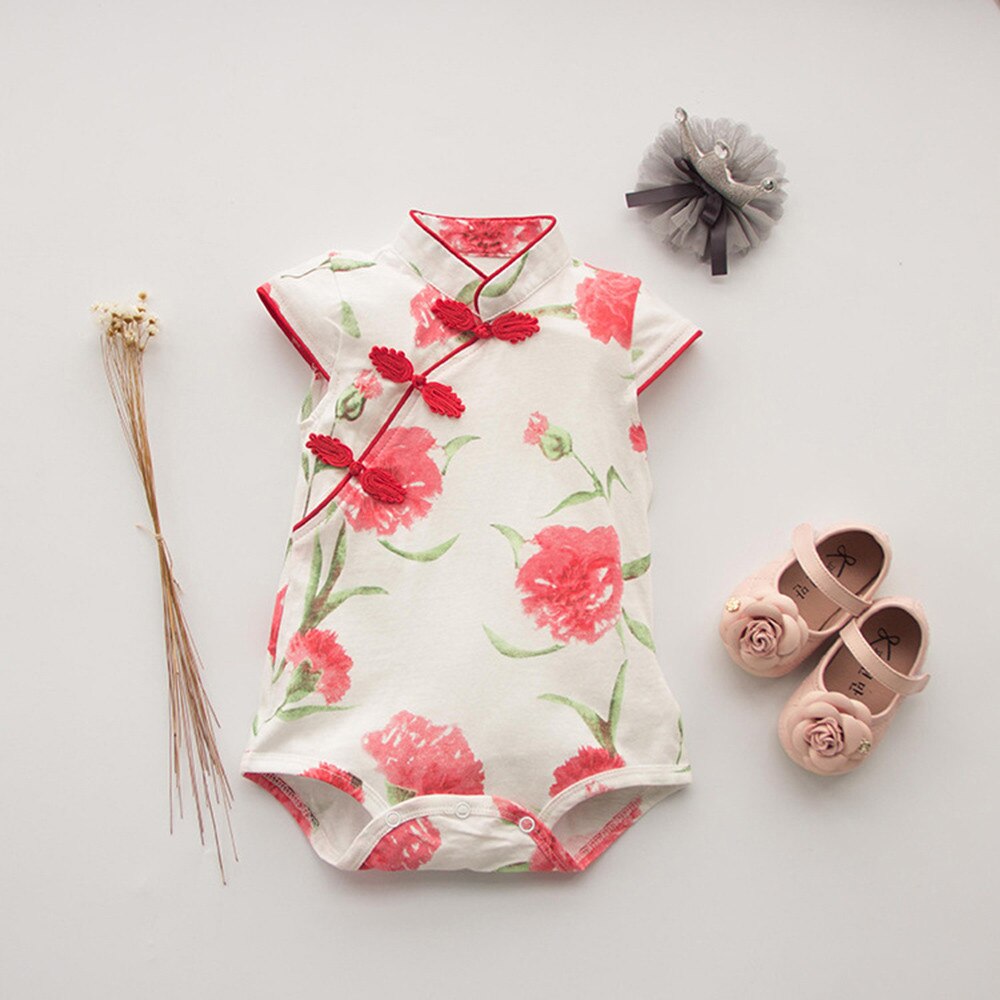 Girls Red Birthday Dress Children Christmas Cheongsam Baby Princess Dress