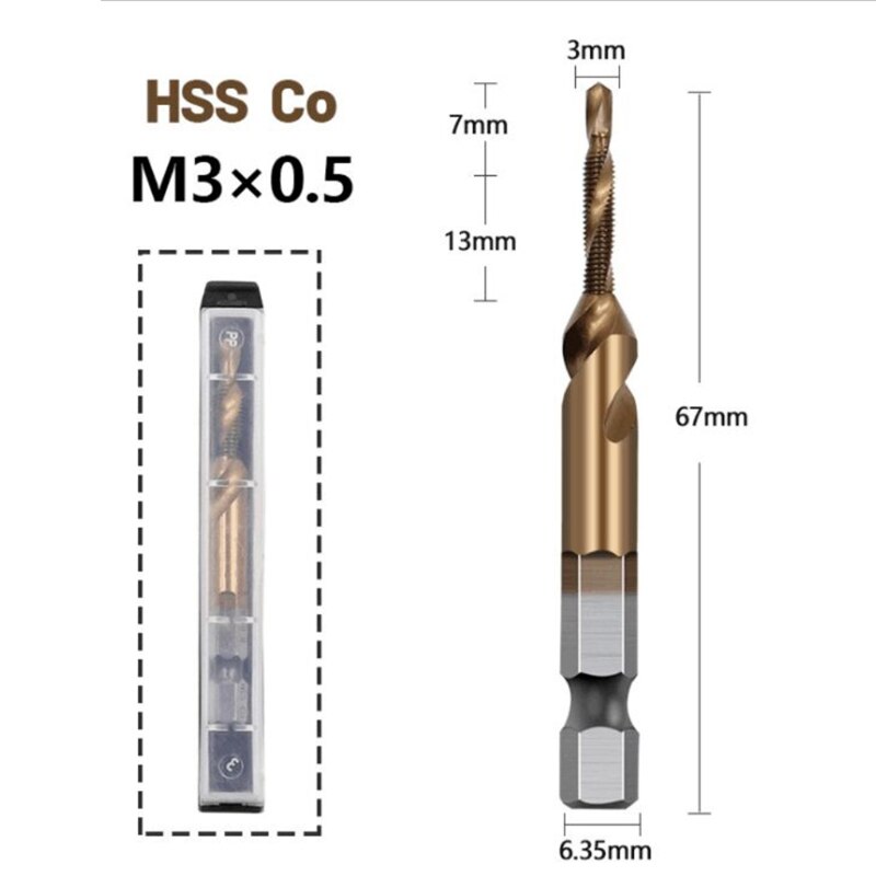 Drill Bit Set 1/4 Inch Hex Shank Tap Drill Bit Set M3/ M4 /M5 /M6 /M8/ M10 Tap Drill Bit Titanium Plated Metric Tap: M3