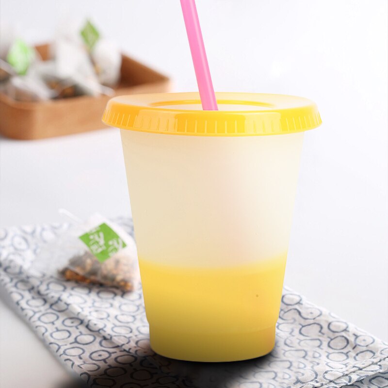 Cold Cups Reusable Color Changing Cups Color-popping Style Plastic Tumbler With Lid Straw Party Cup Drink Drinkware 473ml