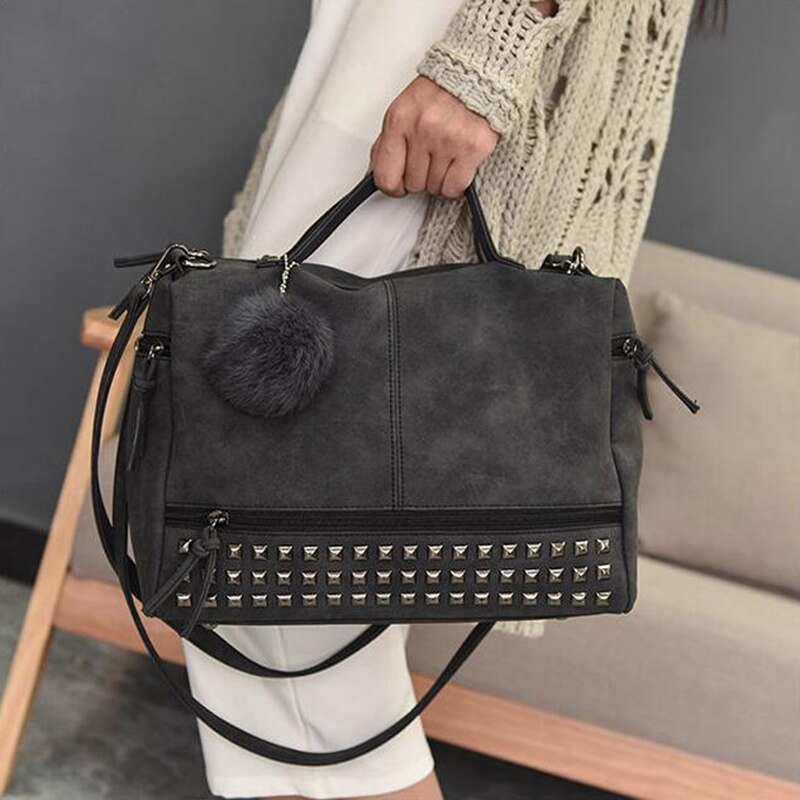 Sacs à main en cuir Nubuck Vintage pour femmes, sacoches à rivets plus grands, sac à bandoulière pour moto