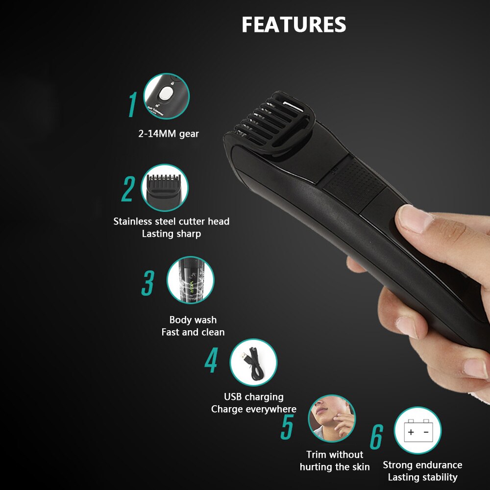 Cortadora de pelo VGR 015, cortadora de pelo para adultos, recargable vía USB, resistente al agua, de 2 a 14mm y 12 velocidades
