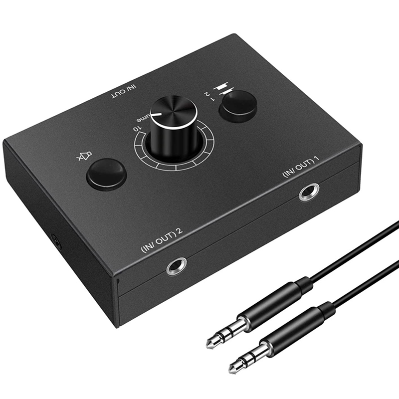 3.5mm Audio Switcher, 2 Input 1 Output/1 Input 2 Output Audio Splitter Switcher, Audio Switcher Box, One-Key Mute Button: Default Title