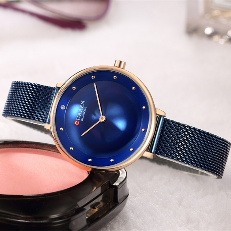 Womens Gold Horloge Mode Strass Quartz Dames Armband Horloges CURREN Vrouwelijke Klok Staal Mesh relogio feminino