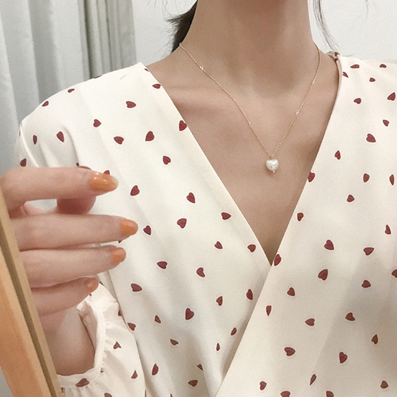 Collar de corazón de perlas para mujer, gargantilla de cadena de clavícula, joyería , de ,