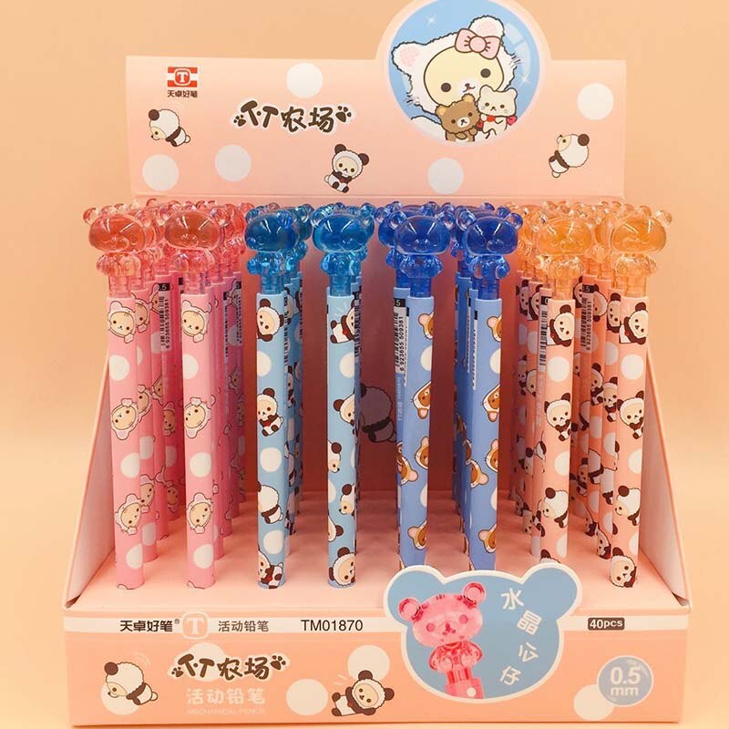 4 pcs/lot Crystal Bear Mechanical Pencil Cute Student Automatic Pen For Kid School Office Supply Escolar Papelaria
