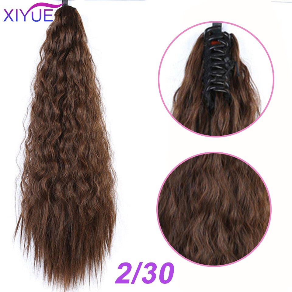 XIYUE Short Wavy Hair Ponytail Extensions Synthetic Claw Ponytails Light Brown/Dark Brown/Black Color Women's Hairpieces: ZJ0022A-2-30 / 22inches