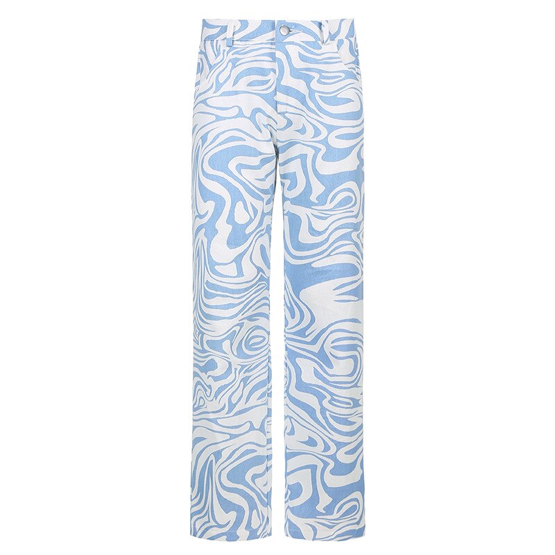 Vaqueros con estampado de cebra y2k para mujer, ropa de calle Vintage, pantalones vaqueros holgados de cintura alta para mamá, ropa de calle a rayas Ins: L