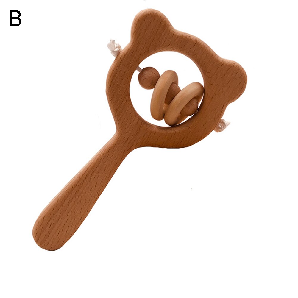 Baby tænder legetøj bjørn form træ håndgreb bidder rangle klokke baby tygge perler tænder legetøj: B