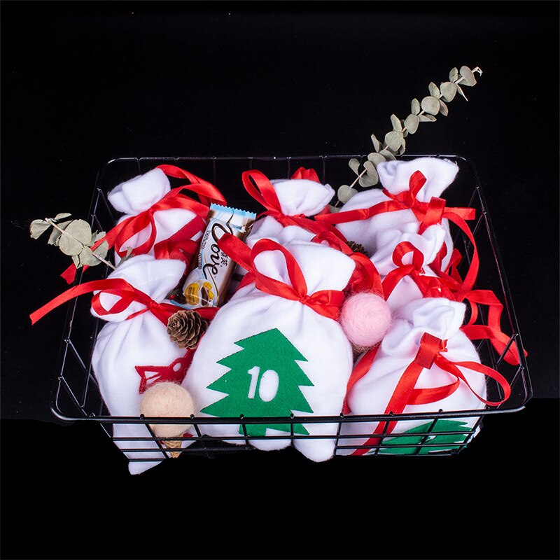 24 stuks/set doe-het-zelf adventskalender aftelkalender fluwelen zakjes met rood touw kerst trekkoord snoepzakjes jaarzak