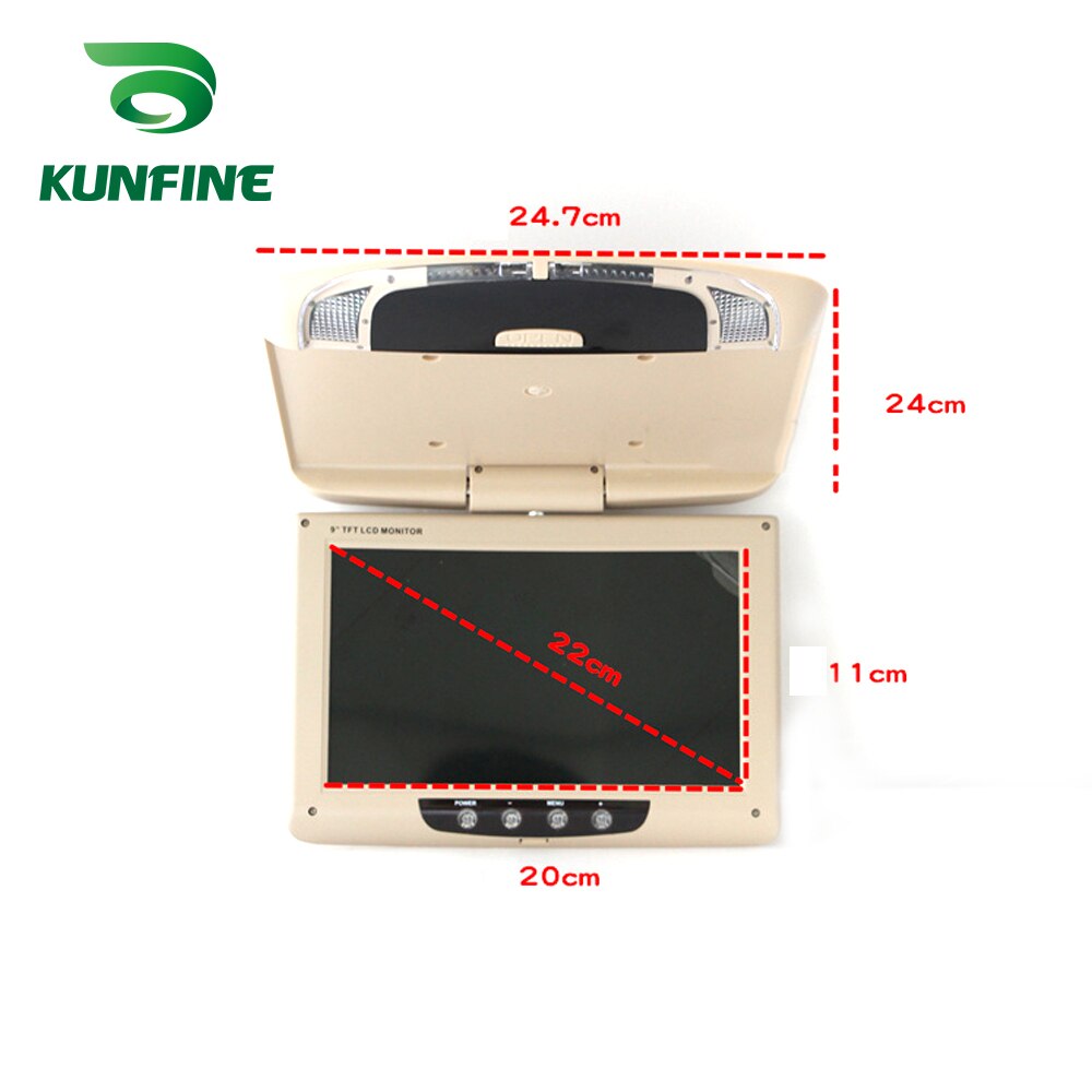 KUNFINE-Monitor de techo para coche, pantalla LCD abatible hacia abajo de 9 pulgadas, vídeo Multimedia, montaje en techo