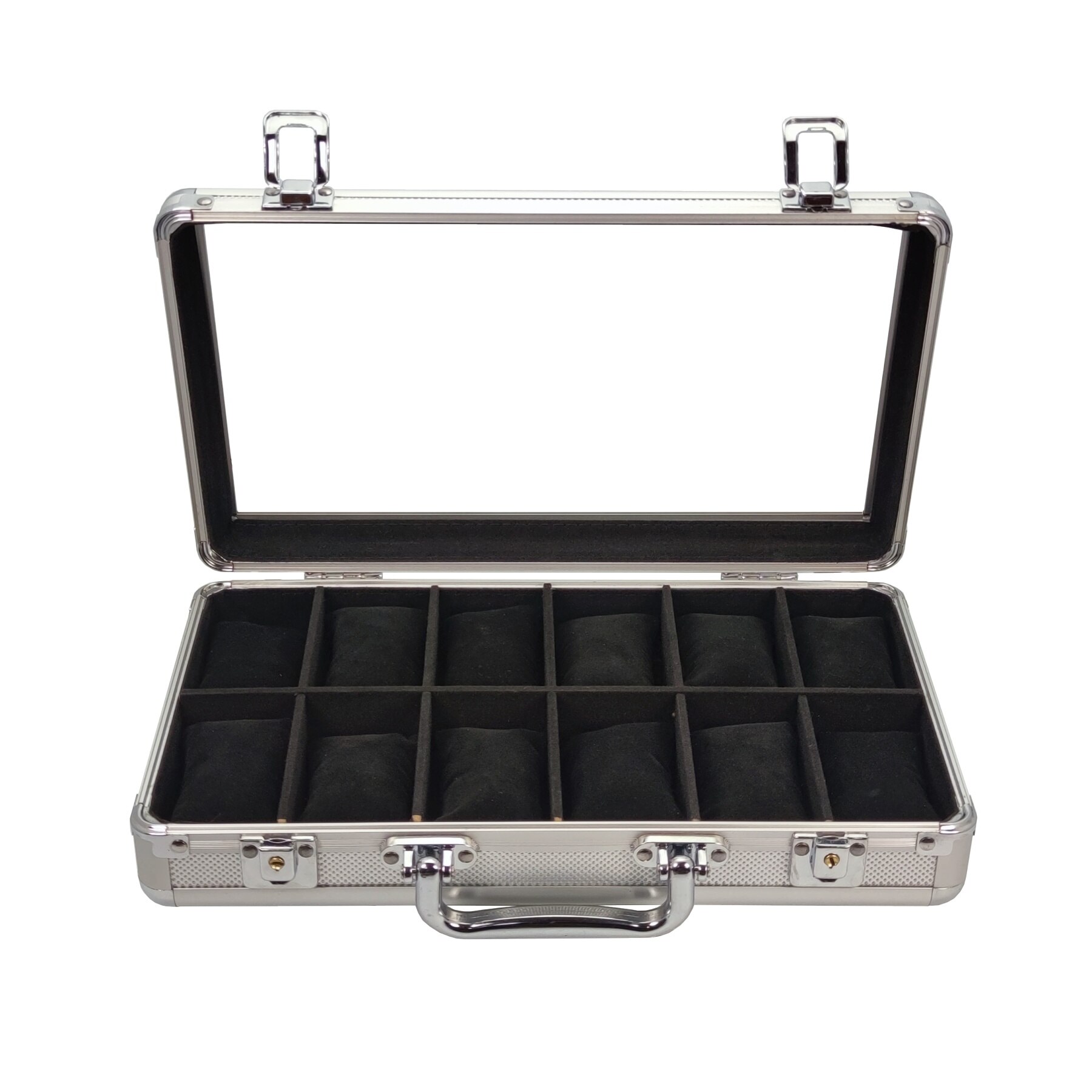 Display case holds 12 watches in aluminium