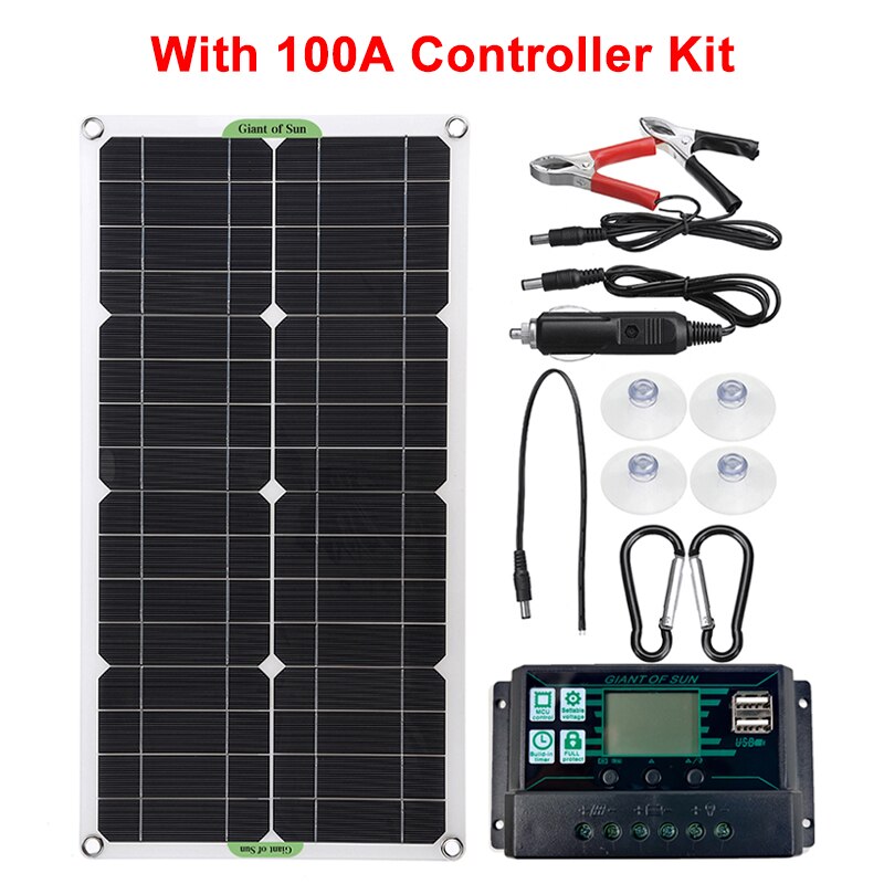 250W Solar Panel Kit Complete Dual 12/5V DC USB With 60A/100A Solar Controller Solar Cells for Car Yacht RV Battery Charger