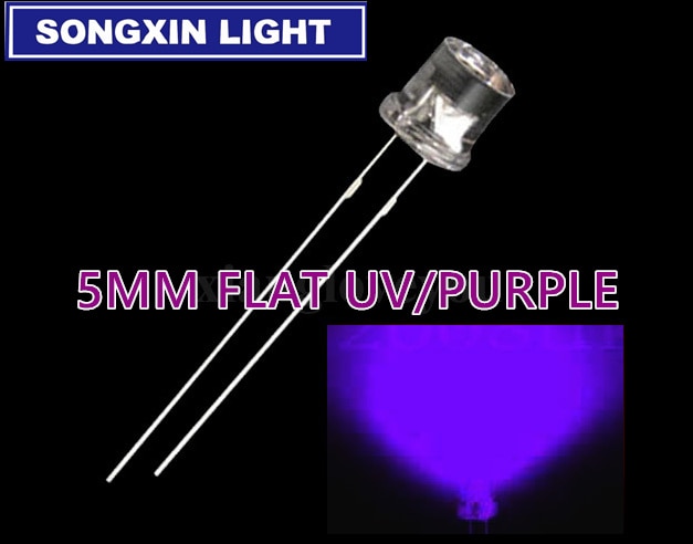 100 stk 5mm gennemsigtig uv lilla lys flad top 5 mm ultra lys vidvinkel ultraviolet 395nm - 400nm lysdiode led