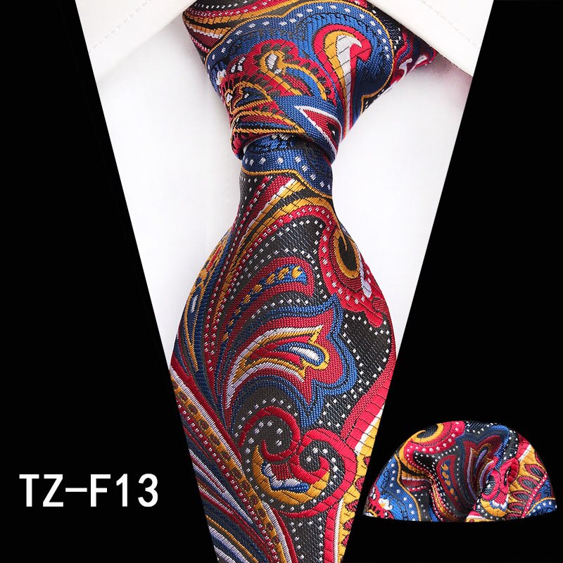 Ricnais Mode 8cm heren Zijden Stropdas Set Rood Groen Paisley Bloemen Handkershief Stropdas Pak Business Bruiloft Formele Hals ties Set: A13
