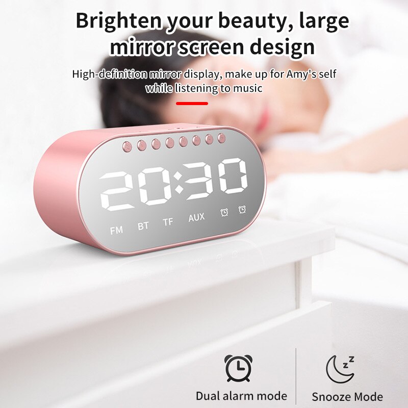 Klok luidspreker draadloos spiegel led dubbele wekker bluetooth 4.2 bas luidspreker usb tf aux fm radio ingebouwde microfoon luidspreker