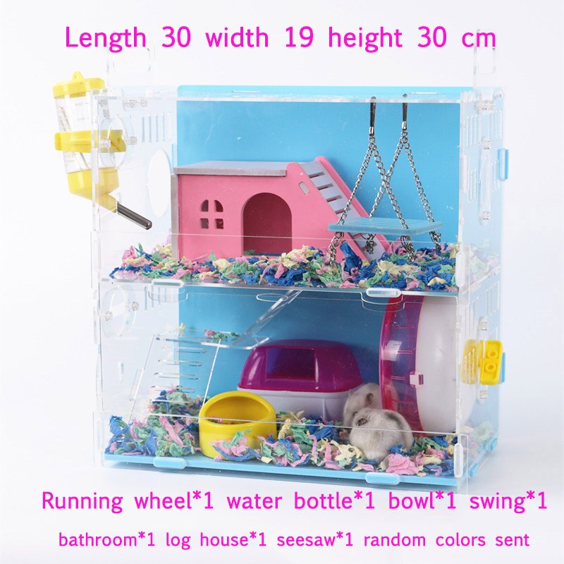 Hamsterhuis acryl cavia kooi dubbellaags oversized villa kleine dierenbenodigdheden speelgoedset 30 x 19 x 30cm: Stijl-a