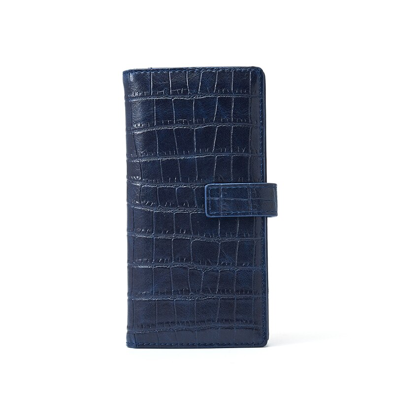 Dunne damesportemonnee met veel afdelingen, carteira dames portemonnee met hasp, lange portemonnees, dames portemonnee met rits, kaarthouder en muntclutch.: Dk blauw