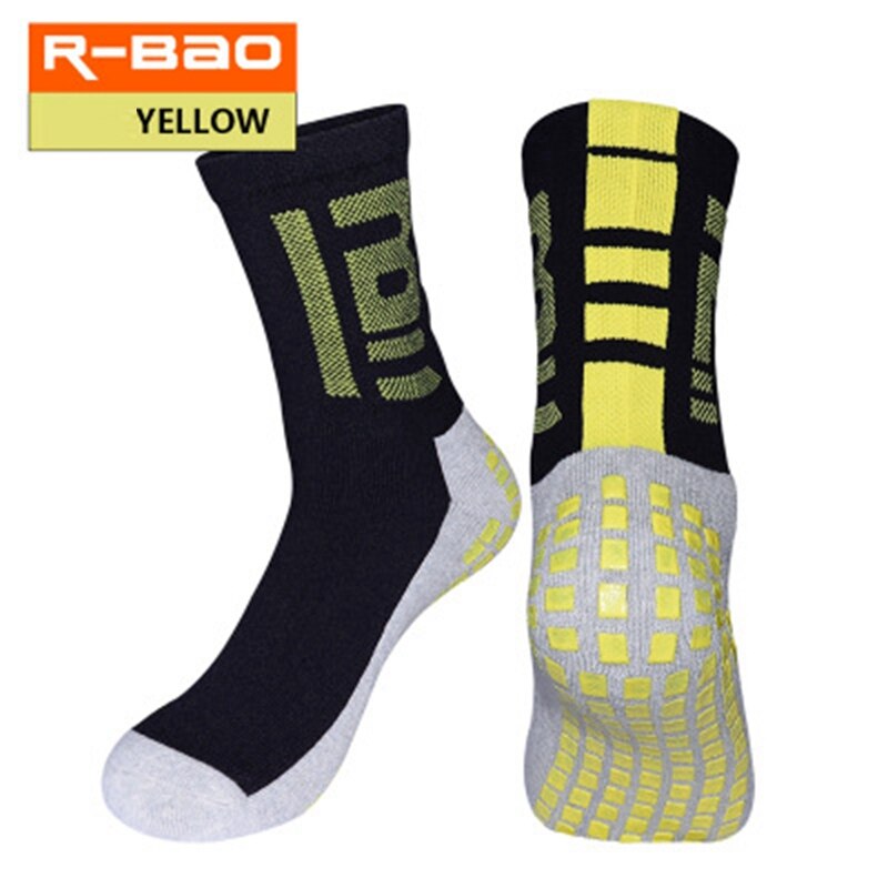 R-bao fodboldsokker i frotté for voksne høje skridsikre fodbold korte sokker tykkere deodorant antibakterielle sportsstrømper: Gul