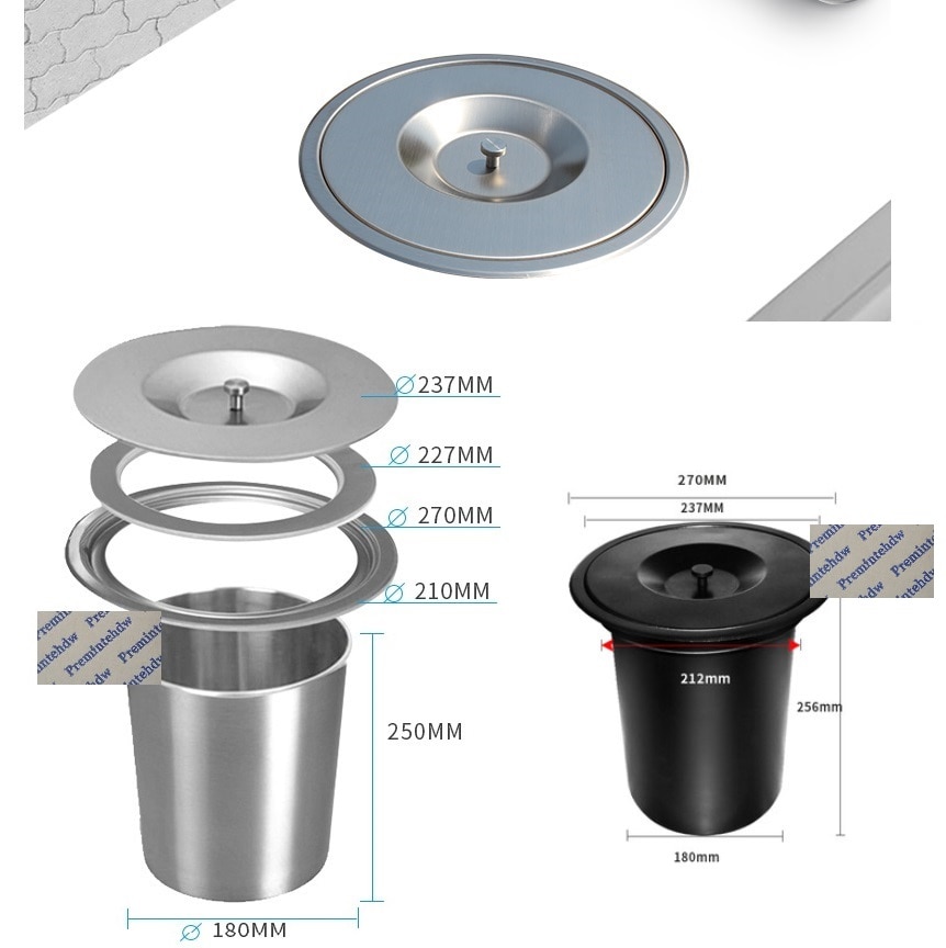 8L Higt Built-in Trash Can Kitchen Waste bin Stainless Steel Dustbin With Lid Garbage Bins