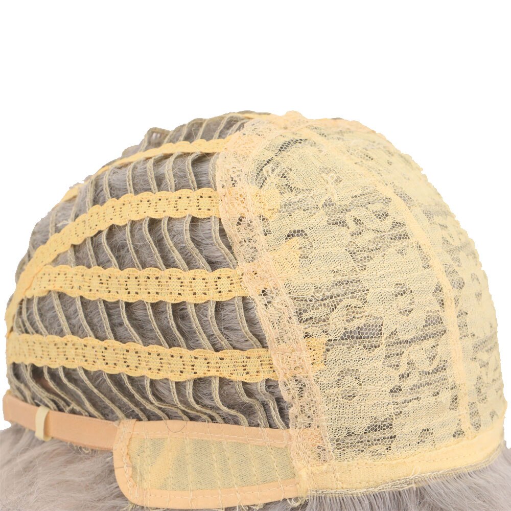 WHIMSICAL W Fluffy Wavy Short Wigs for white women sliver gray Synthetic Hair Multilayered Medium Elastic Breathable Wig Cap