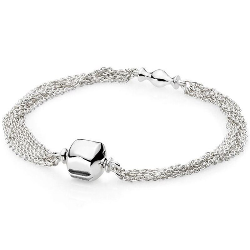 Pulsera de plata de ley 100% con broche de barril y bola, accesorio con varias cadenas de serpiente, abalorio de , joyería artesanal, 925: 1 / 18 cm