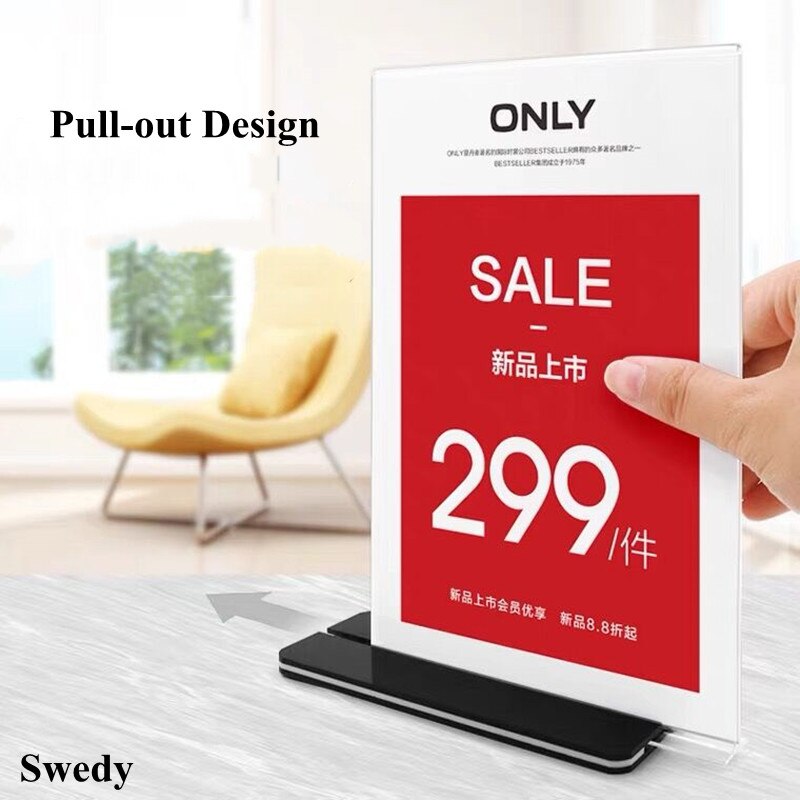 100x200mm Clear Acrylic Poster Menu Holder Leaflet Display Stands T Shape Sign Holder Frame Display Stand