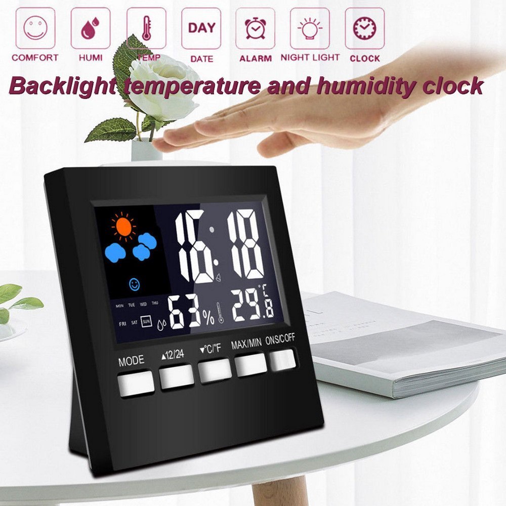 LCD Digital Thermometer Weather Station Clock Desktop Alarm Clock Calendar Room Home Digital Hygrometer Termometer Meter