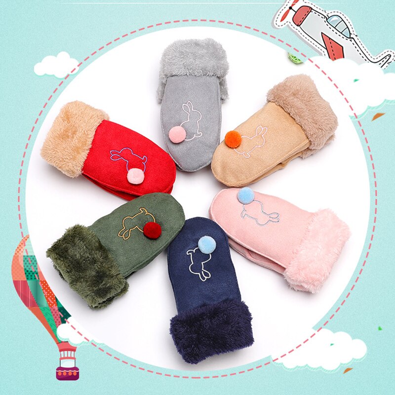 Schattige cartoon konijnen wanten voor kinderen, jongen/meisjes winter plus pluche kasjmier dikkere warme suède handschoenen warme vingerhandschoenen