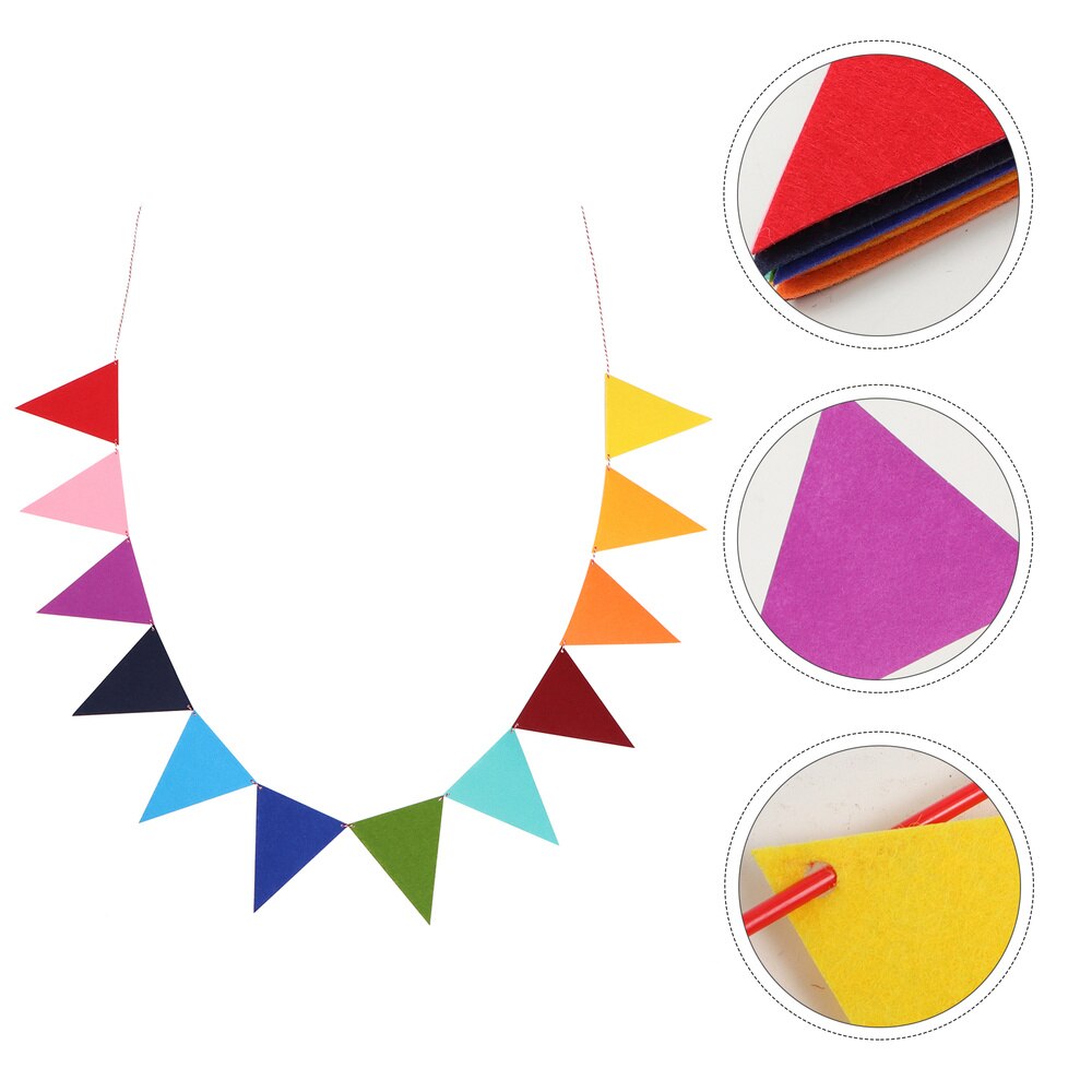 12pcs Triangle Felt Banner Hanging Felt Bunting Flag with Rope and Pin