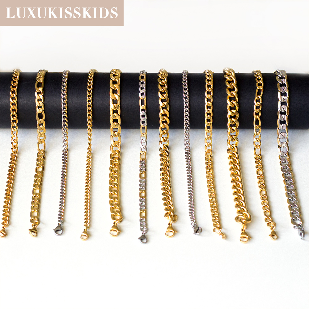 LUXUKISSKIDS-Pulseras hombre de acero inoxidable de para mujer y hombre, originales para mujer,cadenas de eslabones cubanos, pulsera de muñeca para pareja, de joyería,pulsera plata,navidad