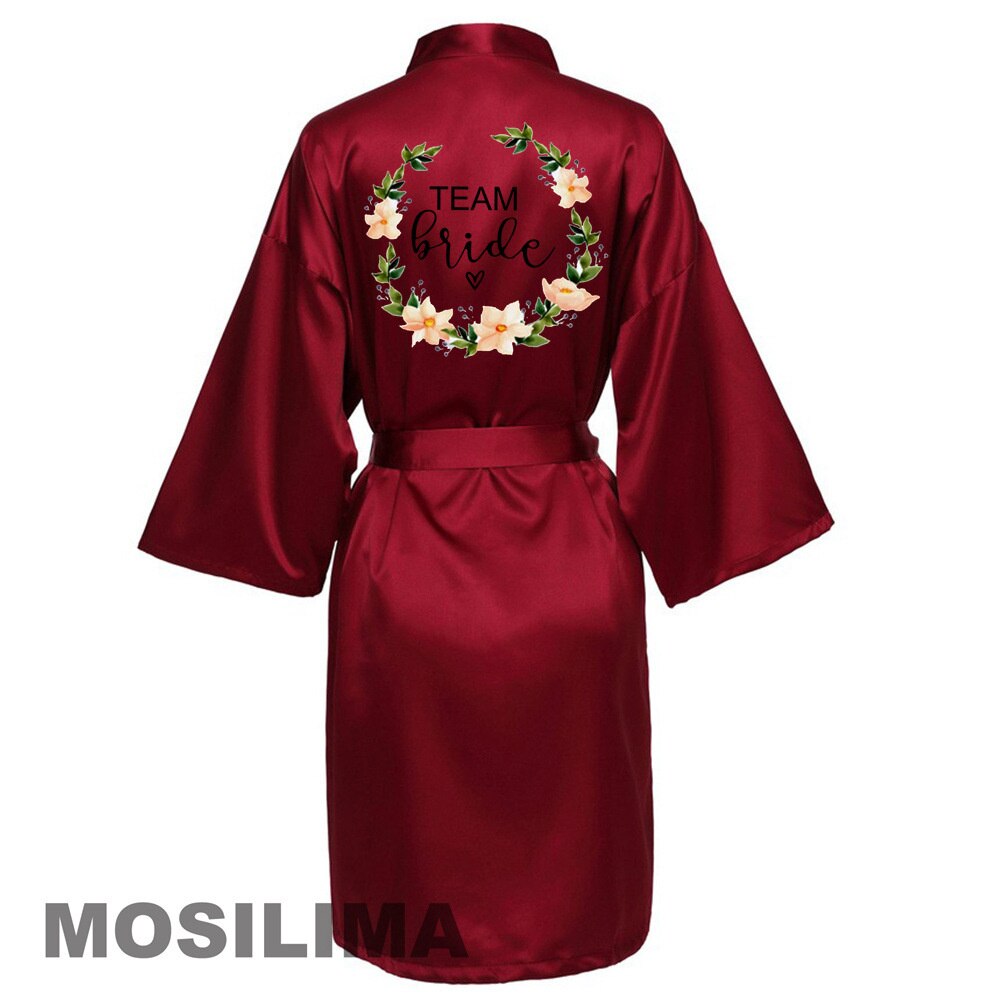 Bruiloft Team Bruid Gewaad Kimono Satijnen Pyjama Bruidsmeisje Badjas SP073: S / Rood