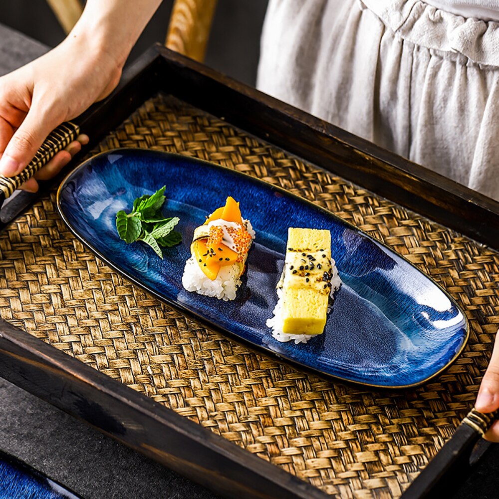 Blauwe Vis Plaat Huishouden Gestoomde Vis Fruit Schotel Voedsel Lade Voedsel Grote Serveerschaal Grote Glazuur Kleur Sushi Plaat Voor keuken