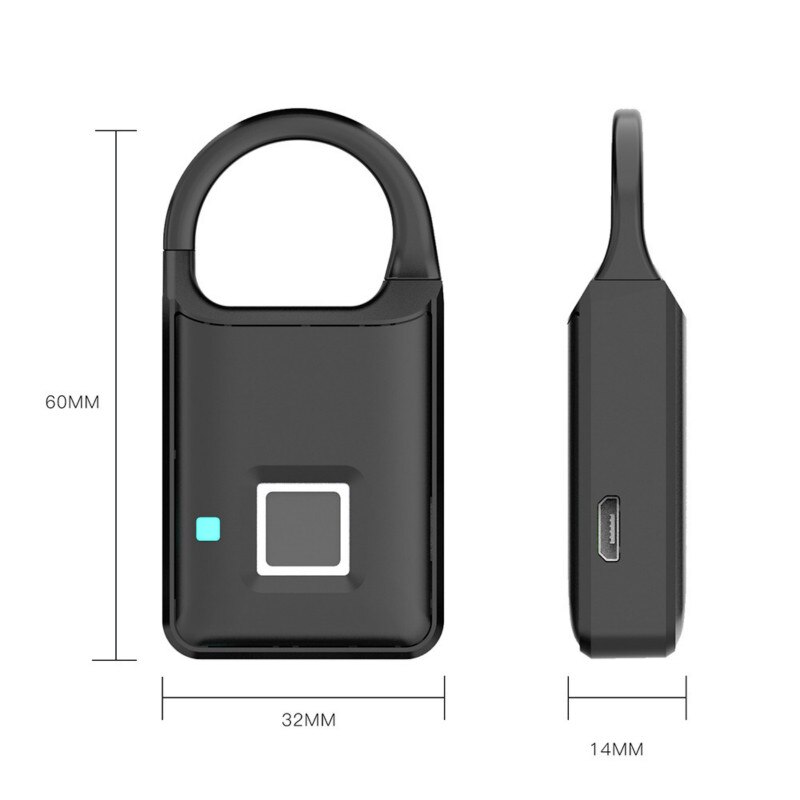 Fingeraftryks hængelås smart touch lås hjemmeskab tyverisikring intelligent nøglefri super lang standby elektronisk lås til skab