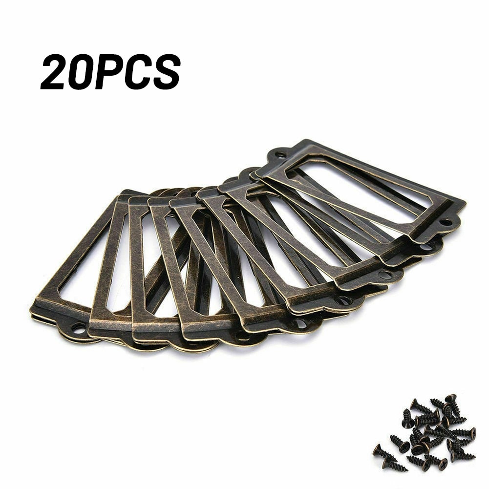 20pcs Cabinet Label Tag Jewelry Box Cupboard Drawer Frames File Card Holder Metal Tag Label Pull Frame Handle File Name Card Ho