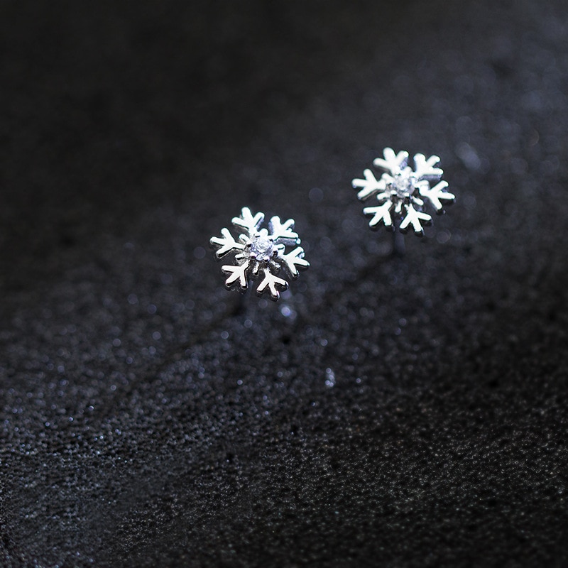 MloveAcc Cubic Zirconia Stud Earring Snowflake 925 Sterling Silver Earrings Stud Small Christmas