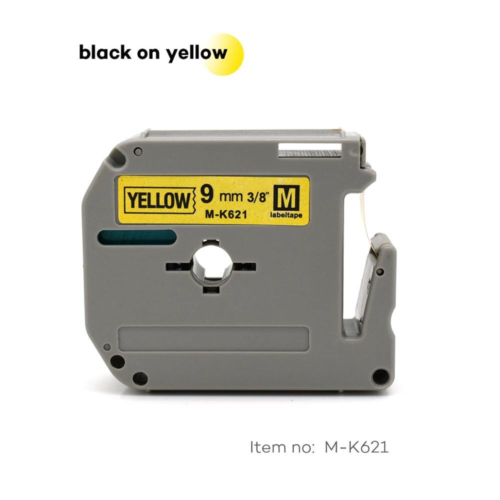 9 Mm Multicolor Label Tapes Als M-K121 M-K221 MK221 Mk 421 Mk521 Mk-621 Compatibel Brother P-Touch Label Printer Voor PT-80 PT-70: black on yellow