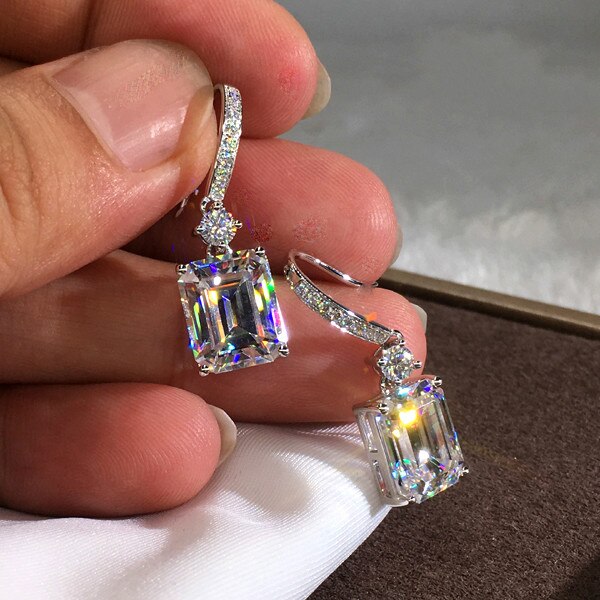 Popular Fine Jewelry 925 Sterling Silver Earrings for Women Luxury Big Square Zircon Stone Wedding Party Earring Earrings