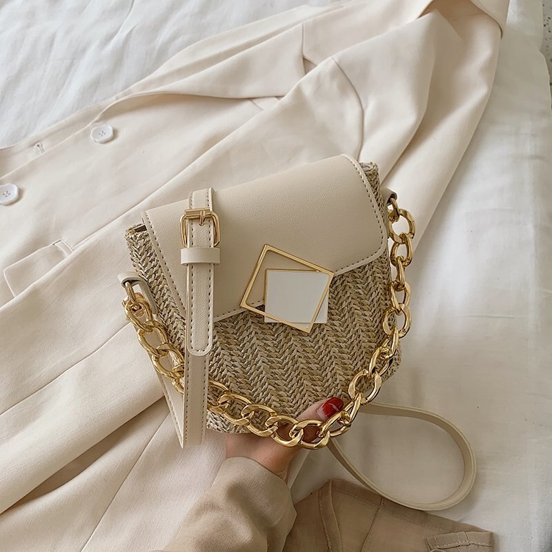 Kleine rieten emmertassen voor dames, zomerse crossbodytassen, reistassen en handtassen voor dames, schoudertassen voor dames: Wit