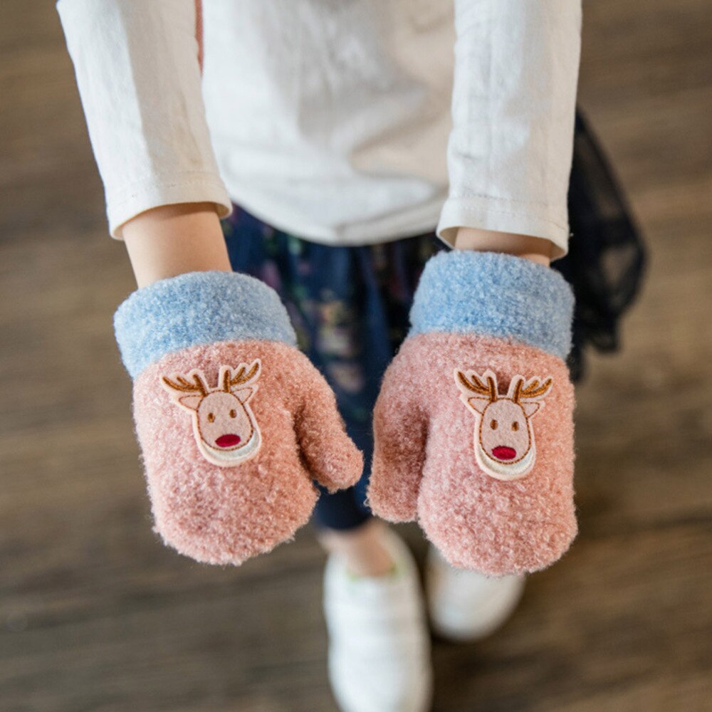 Manopla con estampado de ciervo Unisex para niños, protector de manos cálido de invierno, cobertura completa, interior y exterior, 1 par