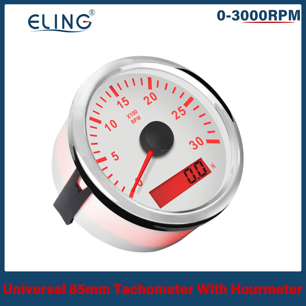 ELING RPM Tacho Tachometer REV Counter with Hour meter 85mm 12V 24V with Backlight