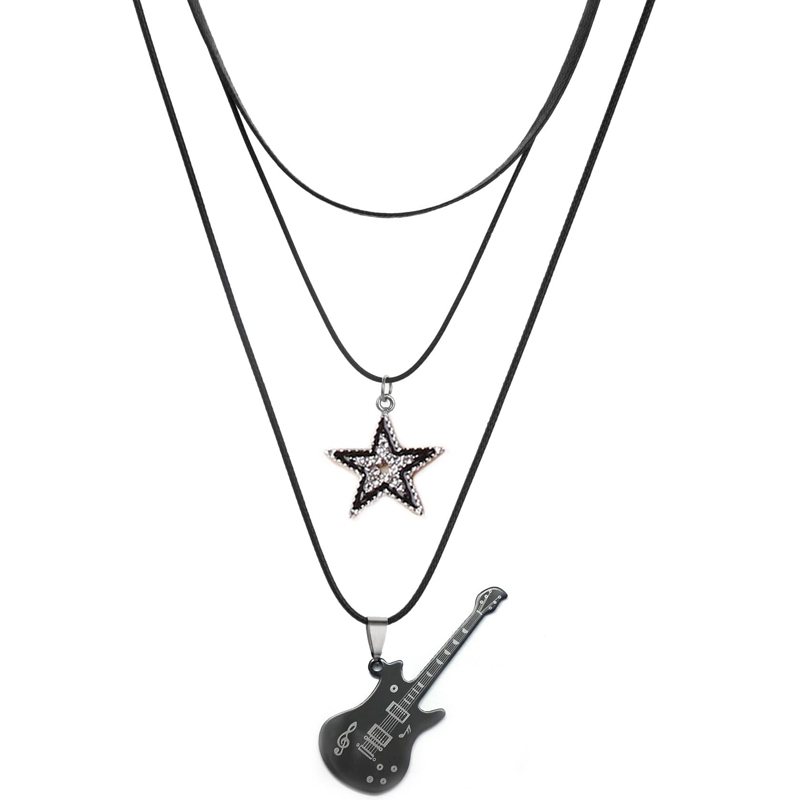 Stjerneanheng vintage halskjede punk stjerne choker rock roll gitar lagdelt halskjede for kvinner menn eboy egirl bar fest smykker