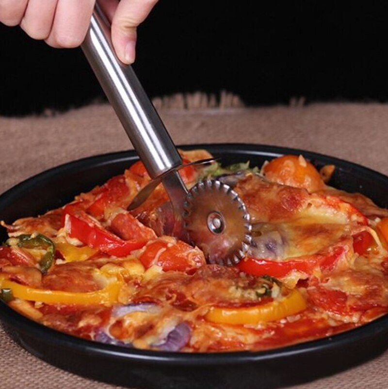 Stainless Steel Pizza Knife For Dough Pastry Wheel Cutter Double Rollers Cookie Pizza Cutter Shovel Kitchen Supplies