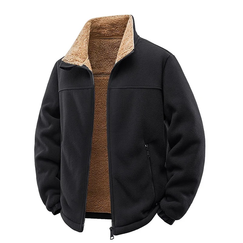 Chaqueta de lana gruesa para hombre, ropa de abrigo informal holgada de 400g de peso alto para otoño e invierno con relleno, abrigo holgado con cuello levantado: 3XS / Negro