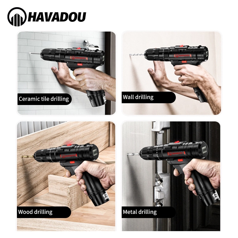 HAVADOU Drehmoment Cordless Auswirkungen Bohrmaschine Schraubendreher 12V 2 Geschwindigkeit Mini Power Fahrer