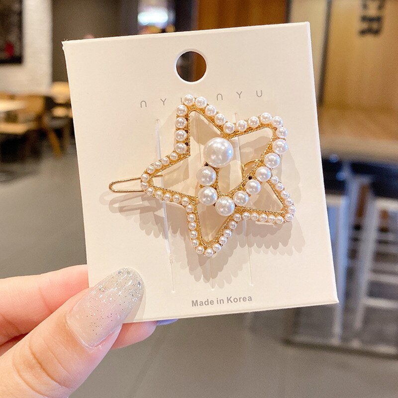 Xwen Store Pearl Clip Headdress Hair Clip Girls Hairpin Top Bangs Broken Hair Side Side Hair Accessories For Women OH2073