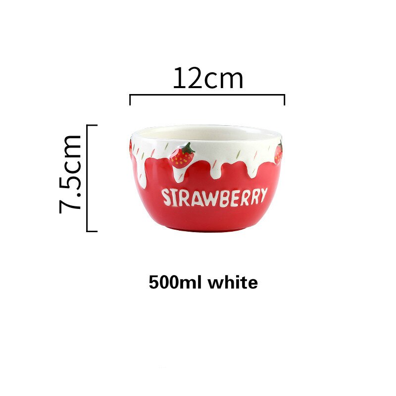 Cute Strawberry Ceramic Bowl Fruit Salad Bowl Yogurt Dessert Bowl Ins Tableware Rice Bowl Single Oatmeal Breakfast Bowl: A1