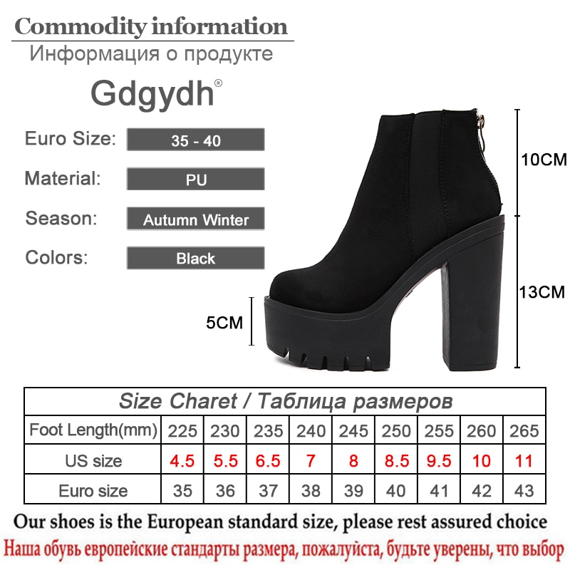 Gdgydh Mode Zwarte Enkellaars Voor Vrouwen Dikke Hakken Lente Herfst Flock Platform Schoenen Hoge Hakken Zwarte Rits Dames Laarzen