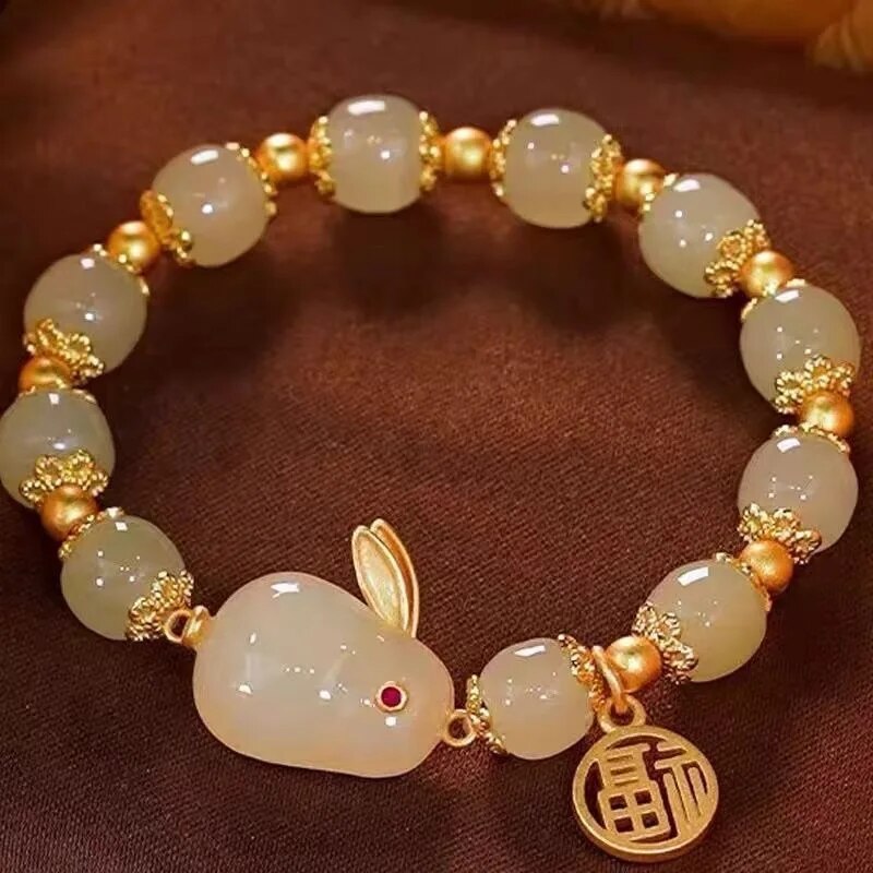 1pc Huan Schönheit Jade Kaninchen Armbinde Mädchen Reiche Kaninchen Kleine Kaninchen Nische Hohe Aussehen Ebene Armbinde: Grün